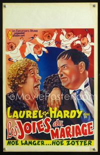 2j300 TWICE TWO Belgian movie poster R50s wacky art of Stan Laurel & Oliver Hardy, Hal Roach