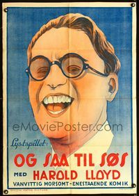 2j041 UNKNOWN HAROLD LLOYD MOVIE Danish movie poster '20s great huge smiling headshot artwork!