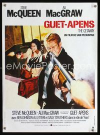 2j533 GETAWAY French 15x21 movie poster R80 cool different art of Steve McQueen & Ali McGraw!