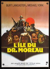 2j476 ISLAND OF DR. MOREAU French 23x32 '77 great different montage of cast & monsters by Landi!