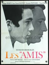 2j466 FRIENDS French 23x32 poster '70 Gerard Blain's Les Amis, Philippe March & Jean-Claude Dauphin