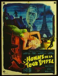 2j483 MAN ON THE EIFFEL TOWER French 23x32 poster '49 Charles Laughton, cool film noir artwork!
