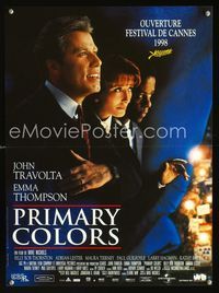 2j574 PRIMARY COLORS French 15x21 movie poster '98 great image of John Travolta & Emma Thompson!