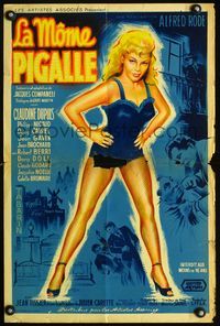 2j555 MAIDEN French 15x21 '55 La Mome Pigalle, great art of full-lenghth sexy Claudine Dupuis!