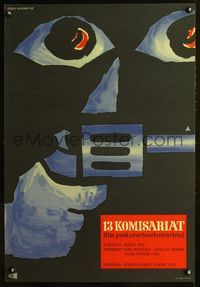 2j340 GUARD 13 Polish 23x33 '58 Czech film noir, great pointing gun artwork by Hubert Hilscher!