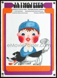 2j352 KISH & THE TWO SCHOOLBAGS Polish 23x33 poster '74 great art of boy & his dog by Hanna Bodnar!