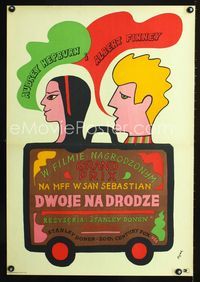 2j405 TWO FOR THE ROAD Polish 23x33 '67 great art of Audrey Hepburn & Albert Finney by Flisak!