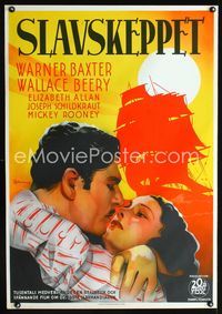 2j024 SLAVE SHIP Swedish poster '37 great romantic art of Warner Baxter & Elizabeth Allan by Rohman!