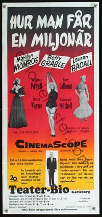 2j036 HOW TO MARRY A MILLIONAIRE Swedish stolpe '53 Marilyn Monroe, Betty Grable & Lauren Bacall!