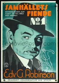 2j015 LAST GANGSTER Swedish poster '37 best close up art of Edward G. Robinson in fedora by Rohman!