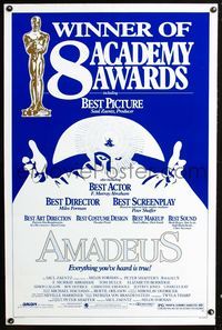 2i015 AMADEUS AA style one-sheet movie poster '84 Milos Foreman, Mozart biography, cool artwork!