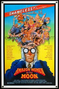 2i018 AMAZON WOMEN ON THE MOON 1sh '87 Joe Dante, cool wacky artwork of cast by William Stout!