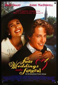 2i183 FOUR WEDDINGS & A FUNERAL DS one-sheet movie poster '94 Hugh Grant, Andie McDowell