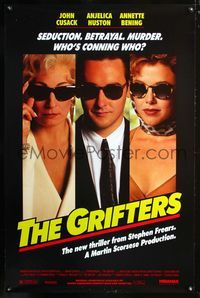 2i199 GRIFTERS 1sh '90 great image of John Cusack, Annette Bening & Anjelica Huston with sunglasses