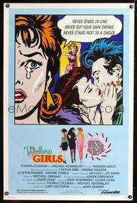 2i318 MODERN GIRLS one-sheet '86 Cynthia Gibb, Virginia Madsen, Clayton Rohner, cool comic art!