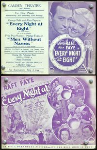2k304 EVERY NIGHT AT EIGHT Australian movie herald '35 George Raft, Alice Faye, Frances Langford