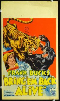 2k006 BRING 'EM BACK ALIVE movie mini window card '33 Frank Buck, jungle cats!