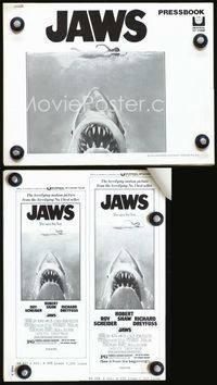2k897 JAWS movie pressbook '75 artwork of Steven Spielberg's classic man-eating shark!