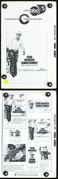 2k900 JUNIOR BONNER movie pressbook '72 full-length rodeo cowboy Steve McQueen carrying saddle!