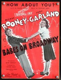 2k555 BABES ON BROADWAY sheet music '41 great image of Mickey Rooney & Judy Garland holding hands!