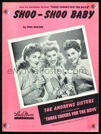 2k602 FOLLOW THE BOYS movie sheet music '44 portrait of the Andrews Sisters singing into microphone!