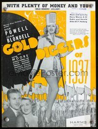 2k616 GOLD DIGGERS OF 1937 movie sheet music '36 Dick Powell, super sexy Joan Blondell!