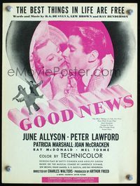 2k620 GOOD NEWS movie sheet music '47 June Allyson & Peter Lawford kissng and dancing!