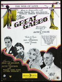 2k621 GREAT GABBO movie sheet music '29 Erich von Stroheim with monocle, Betty Compson, Ben Hecht