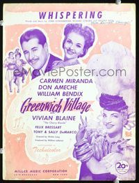 2k623 GREENWICH VILLAGE movie sheet music '44 sexy Carmen Miranda, Don Ameche, Vivian Blaine