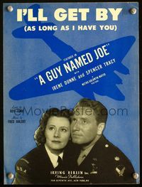 2k624 GUY NAMED JOE movie sheet music '44 Spencer Tracy & Irene Dunne in uniform looking worried!