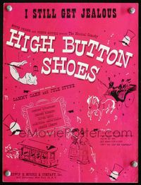 2k631 HIGH BUTTON SHOES stage play movie sheet music '47 cool artwork of times gone by!