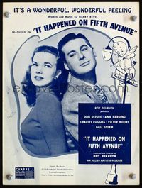 2k644 IT HAPPENED ON 5th AVENUE movie sheet music '46 great image of Don De Fore & Gale Storm!