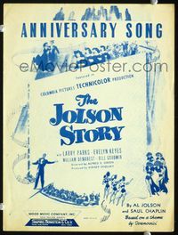 2k650 JOLSON STORY movie sheet music '46 Larry Parks as Al Jolson, Evelyn Keyes