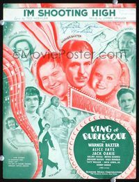 2k655 KING OF BURLESQUE sheet music '35 sexy Alice Faye, Warner Baxter, Jack Oakie, Fats Waller