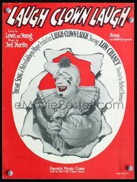 2k656 LAUGH CLOWN LAUGH movie sheet music '28 great image of Lon Chaney in full clown make up!