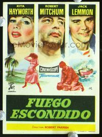 2k319 FIRE DOWN BELOW Spanish herald '57 sexy Rita Hayworth, Robert Mitchum, Jack Lemmon, Jano art