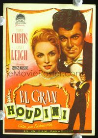 2k324 HOUDINI Spanish herald '53 art of magician Tony Curtis and his sexy assistant Janet Leigh!