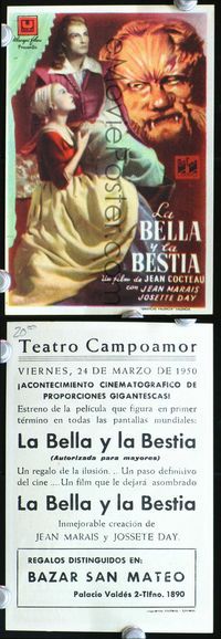 2k330 LA BELLE ET LA BETE Spanish movie herald '46 from Jean Cocteau's classic fairytale!