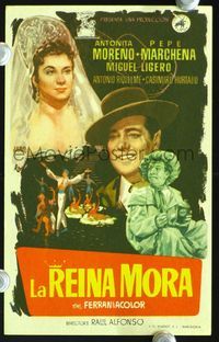 2k331 LA REINA MORA Spanish movie herald '55 Antonita Moreno, Jano art!