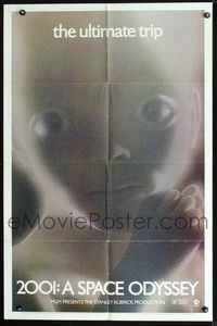 2n338 2001: A SPACE ODYSSEY 1sheet 1970 Stanley Kubrick, great c/u of star child with cool coloring!