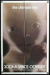 2n340 2001: A SPACE ODYSSEY one-sheet R72 Stanley Kubrick, super close image of star child!