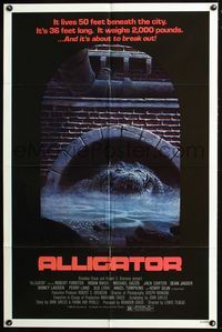 2n349 ALLIGATOR 1sheet '80 it's 36 feet long, it weighs 2,000 pounds, and it's about to break out!