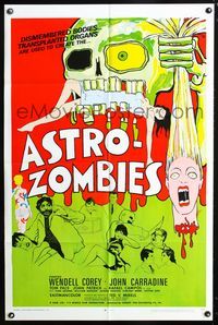 2n365 ASTRO-ZOMBIES 1sheet '68 great wild art of creature eating sexy girl & holding severed head!