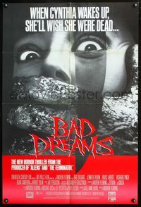 2n374 BAD DREAMS video one-sheet movie poster '88 when Cynthia wakes up, she'll wish she were dead!