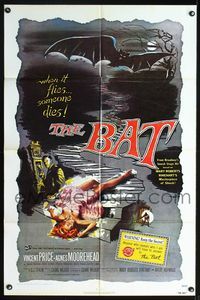 2n378 BAT one-sheet movie poster R80s great horror art of Vincent Price & sexy fallen girl!