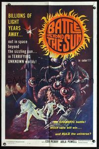 2n382 BATTLE BEYOND THE SUN 1sheet '62 Russian sci-fi, terrifying unknown worlds, cool monster art!