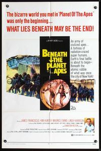 2n389 BENEATH THE PLANET OF THE APES one-sheet '70 sci-fi sequel, what lies beneath may be the end!