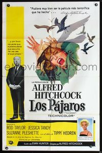 2n393 BIRDS Spanish/U.S. one-sheet movie poster '63 Alfred Hitchcock horror classic starring Tippi Hedren!