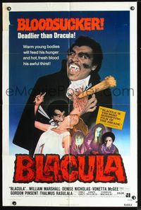2n395 BLACULA one-sheet '72 black vampire William Marshall is deadlier than Dracula, great image!