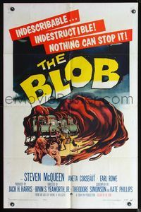 2n397 BLOB one-sheet '58 art of the indescribable & indestructible monster, nothing can stop it!